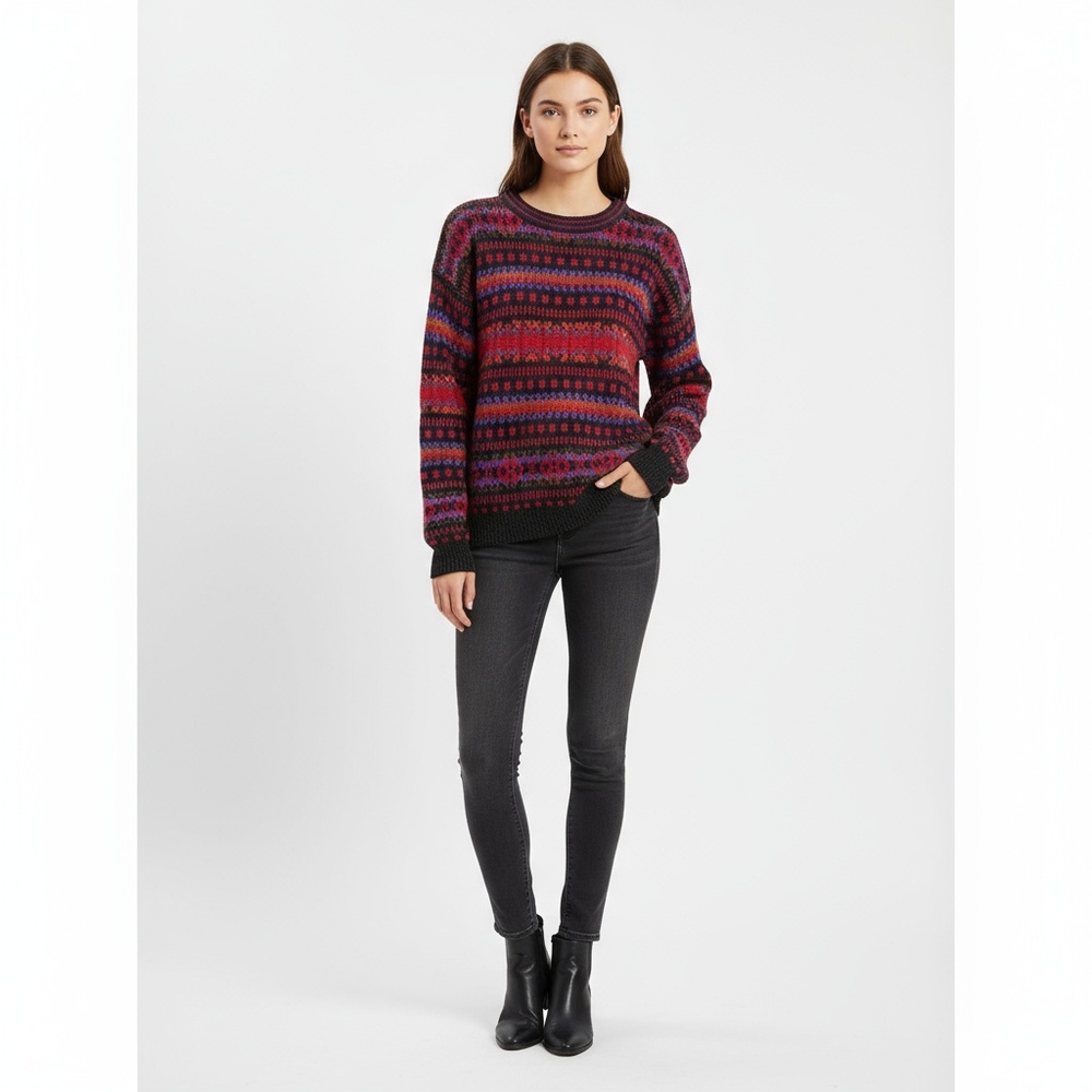 VINTAGE TREND BASICS Medium Multi-Color Fair Isle Pullover Sweater Knit Warm